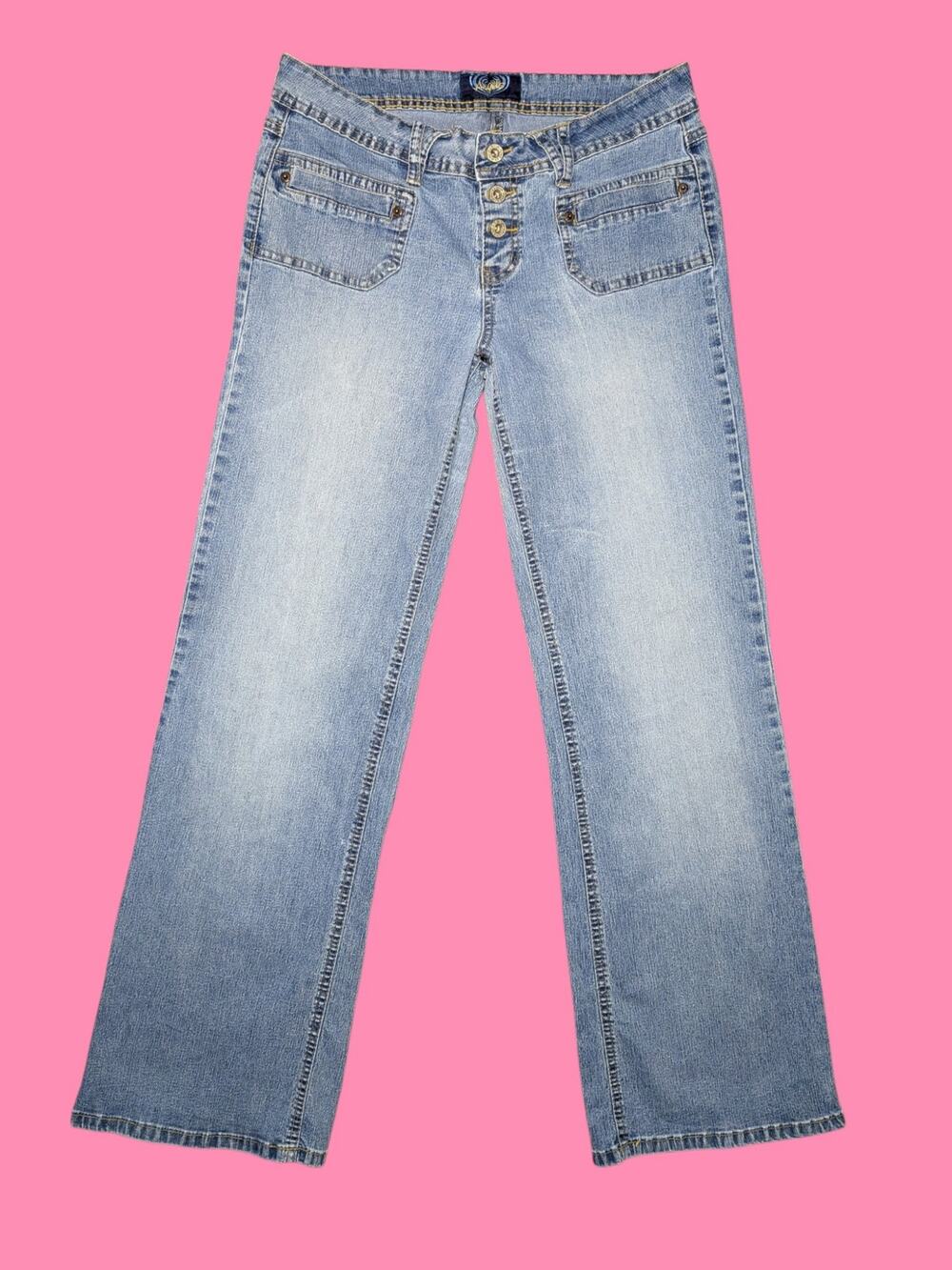 Vintage Y2K Angels Jeans Size 13 No Back Pockets Button Fly Medium Wash Flare